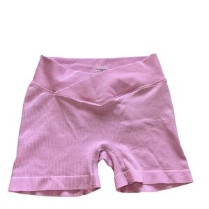 OQQ,Pink Ribbed High-Waisted Shorts, Size M